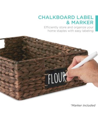 Set of 4 16x12in Woven Water Hyacinth Pantry Baskets w/ Chalkboard Label, Chalk Marker
