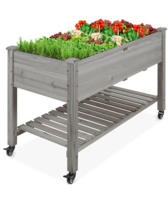 Raised Garden Bed 48" x 23" x 32" Wood Mobile Elevated Planter with Wheel Locks, Shelf and Liner