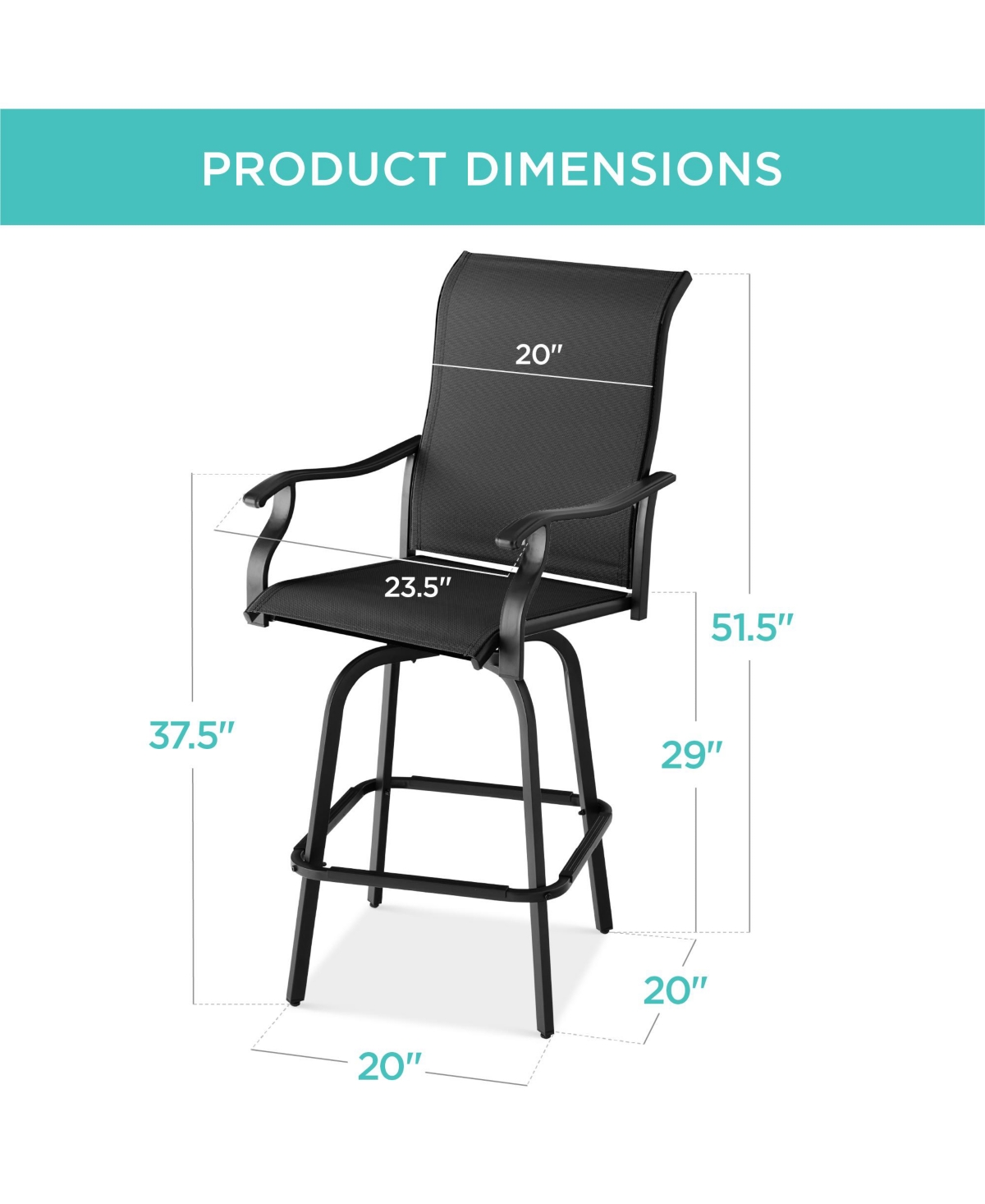 Best Choice Products Set of 2 Outdoor Swivel Bar Stools, Patio Barstool Chairs w/ 360 Rotation, All-Weather Mesh