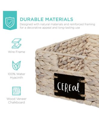 Set of 4 12in Woven Water Hyacinth Pantry Baskets w/ Chalkboard Label, Chalk Marker