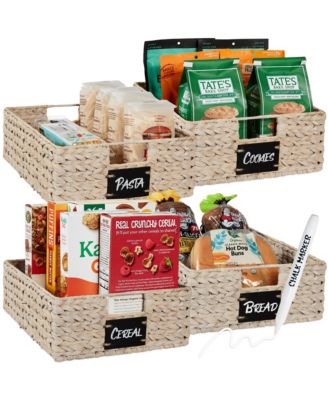 Set of 4 16x12-Inch Woven Water Hyacinth Pantry Baskets with Chalkboard Label and Chalk Marker