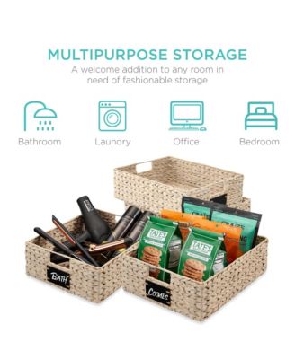 Set of 4 16x12-Inch Woven Water Hyacinth Pantry Baskets with Chalkboard Label and Chalk Marker