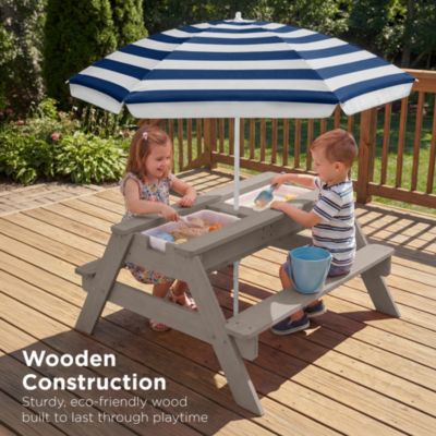 Kids 3-in-1 Outdoor Convertible Activity Sand and Water Picnic Table w/ Umbrella