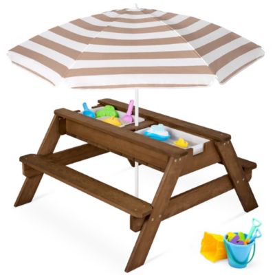 Kids 3-in-1 Outdoor Convertible Activity Sand and Water Picnic Table w/ Umbrella