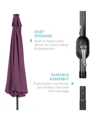 10Ft Solar LED Lighted Patio Umbrella with Tilt Adjustment and UV-Resistant Fabric