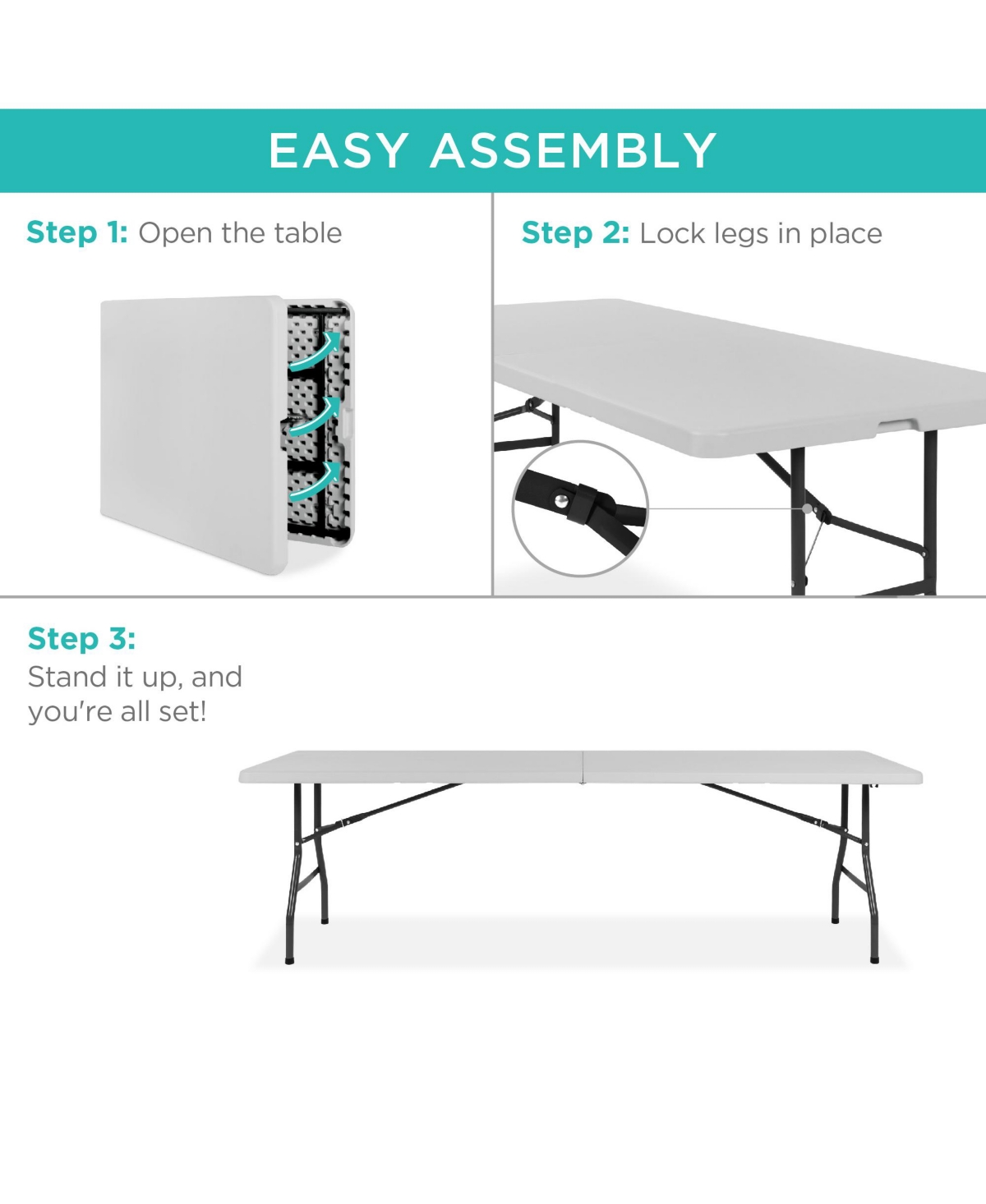 Best Choice Products Plastic Folding Table, Indoor Outdoor Heavy Duty Portable w/ Handle, Lock for Picnic