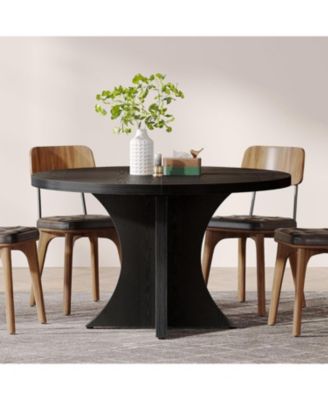 47.24-Inch Wood Farmhouse Kitchen Round Dining Table for 4-6, Small Dinner Table