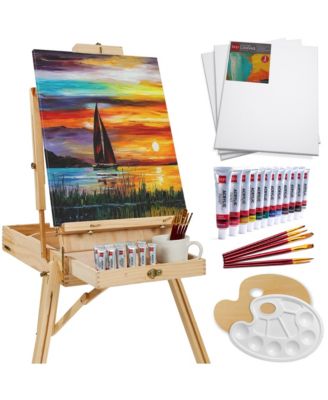 French Easel, 32pc Beginners Kit Portable Wooden Adjustable Tripod  w/ Paint Supplies