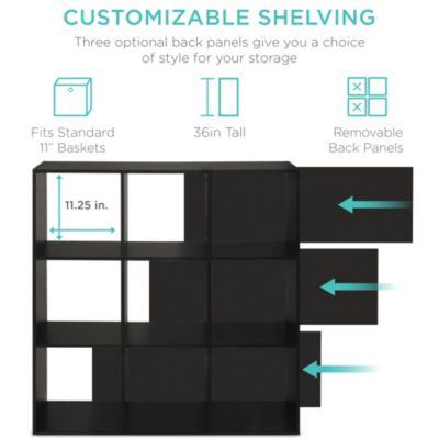 9-Cube Bookshelf, 11in Display Storage Organizer w/ 3 Removable Back Panels