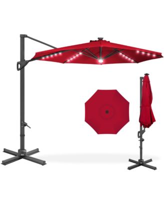 10ft 360-Degree Solar LED Lit Cantilever Patio Umbrella, Outdoor Hanging Shade