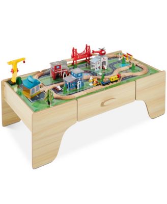 Kids 70-Piece Train Table, Large Multipurpose Wooden Playset w/ Reversible Table Top