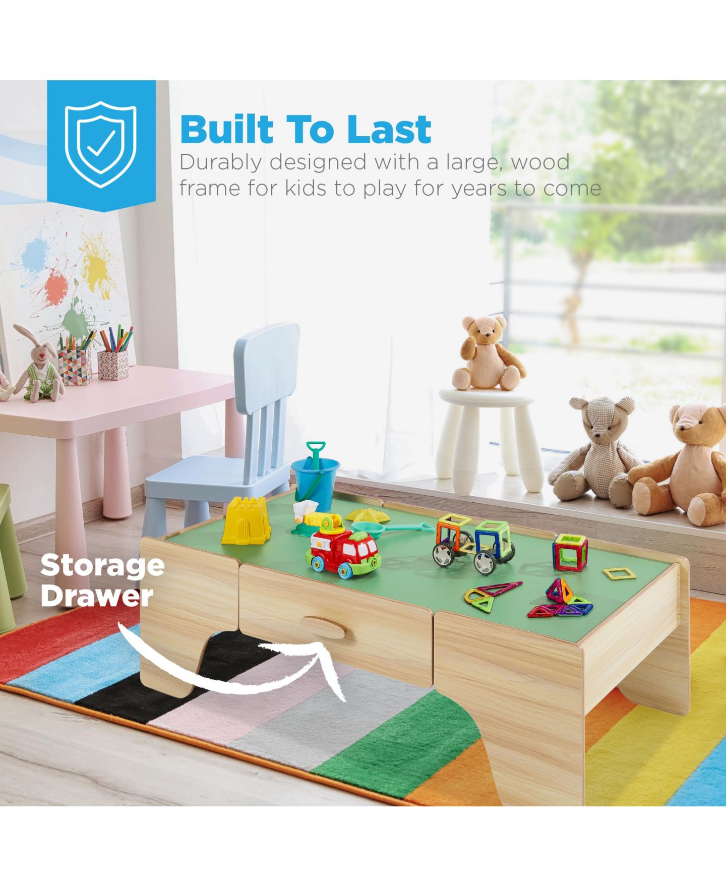 Детские игрушки Best Choice Products Train Reversible Tabletop 70-Piece Activity Table, Ages 3+, цвет: Натуральный — фото 7