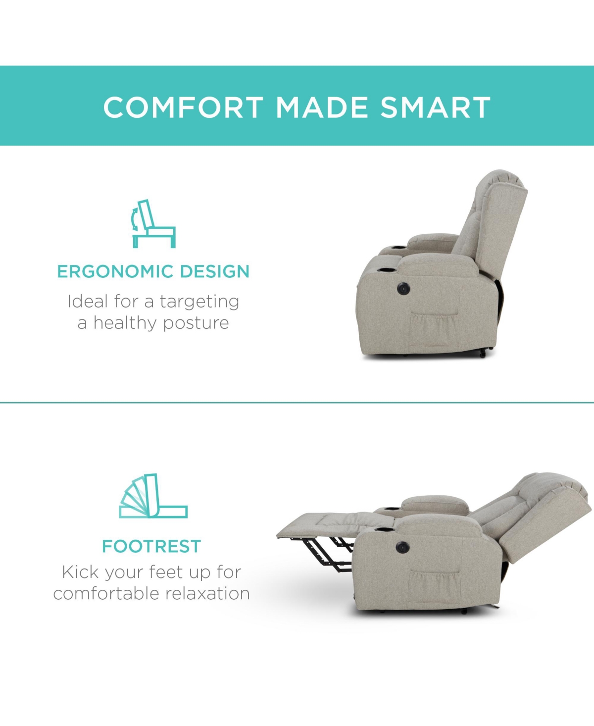 Best Choice Products Electric Power Lift Linen Recliner Massage Chair Furniture w/ Usb Port, Heat, Cupholders