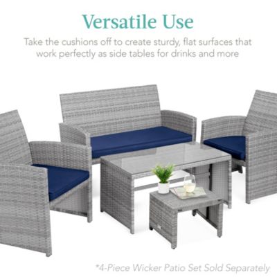 Set of 2 Multipurpose Patio Wicker Ottomans w/ Removable Cushions