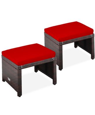 Set of 2 Multipurpose Patio Wicker Ottomans w/ Removable Cushions