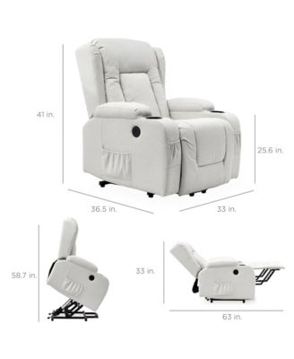 Electric Power Lift Linen Recliner Massage Chair Furniture w/ USB Port, Heat, Cupholders