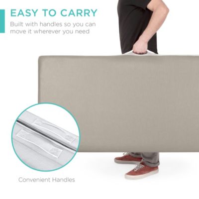 4in Thick Folding Portable Taupe Mattress Topper w/ Carry Case, Washable Cover