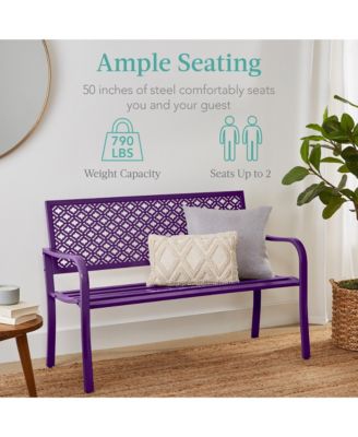 Steel Frame Geometric Backrest Foot Levelers Garden Bench