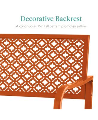 Indoor Outdoor Steel Garden Bench w/ Geometric Backrest, Foot Levelers