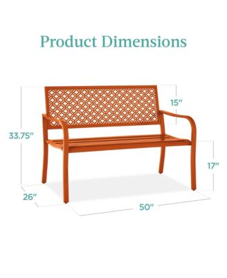 Indoor Outdoor Steel Garden Bench w/ Geometric Backrest, Foot Levelers