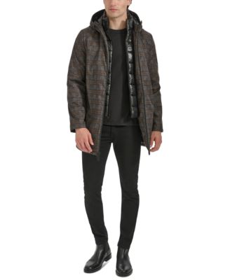 Men's Water-Resistant Hooded Stadium Coat with Removable Puffer Bib