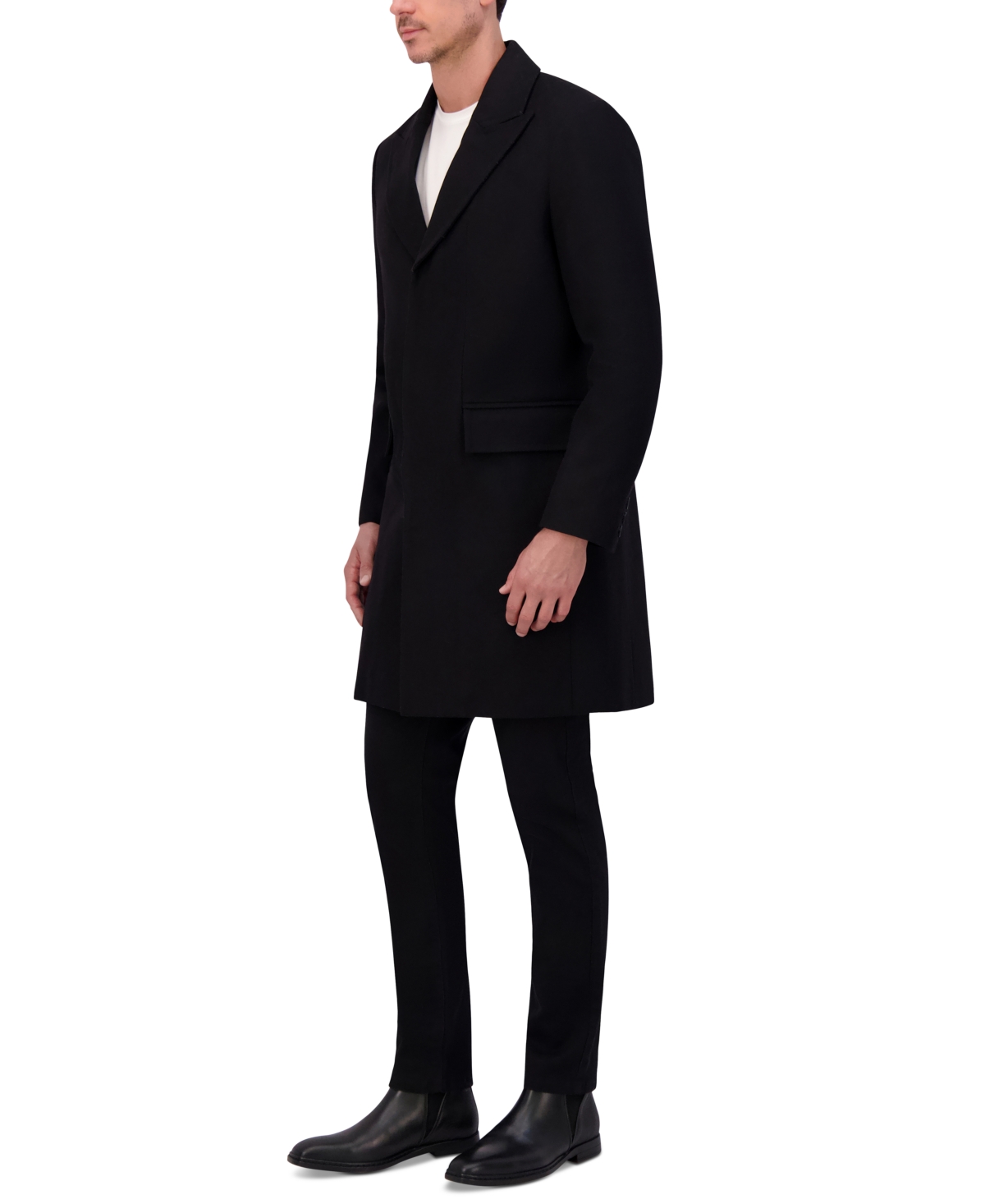Kenneth Cole Men's Slim Fit Peak Lapel Topcoat In Black