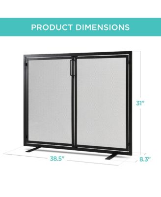 38.5x31in 2-Door Fireplace Screen, Handcrafted Wrought Iron Spark Guard w/ Magnetic Doors