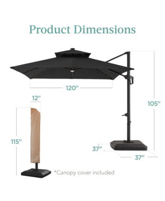 10x10ft 2-Tier Square Outdoor Solar LED Cantilever Patio Umbrella w/ Base Included