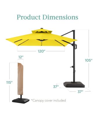 10x10ft 2-Tier Square Outdoor Solar LED Cantilever Patio Umbrella w/ Base Included