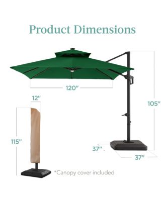 10x10ft 2-Tier Square Outdoor Solar LED Cantilever Patio Umbrella w/ Base Included