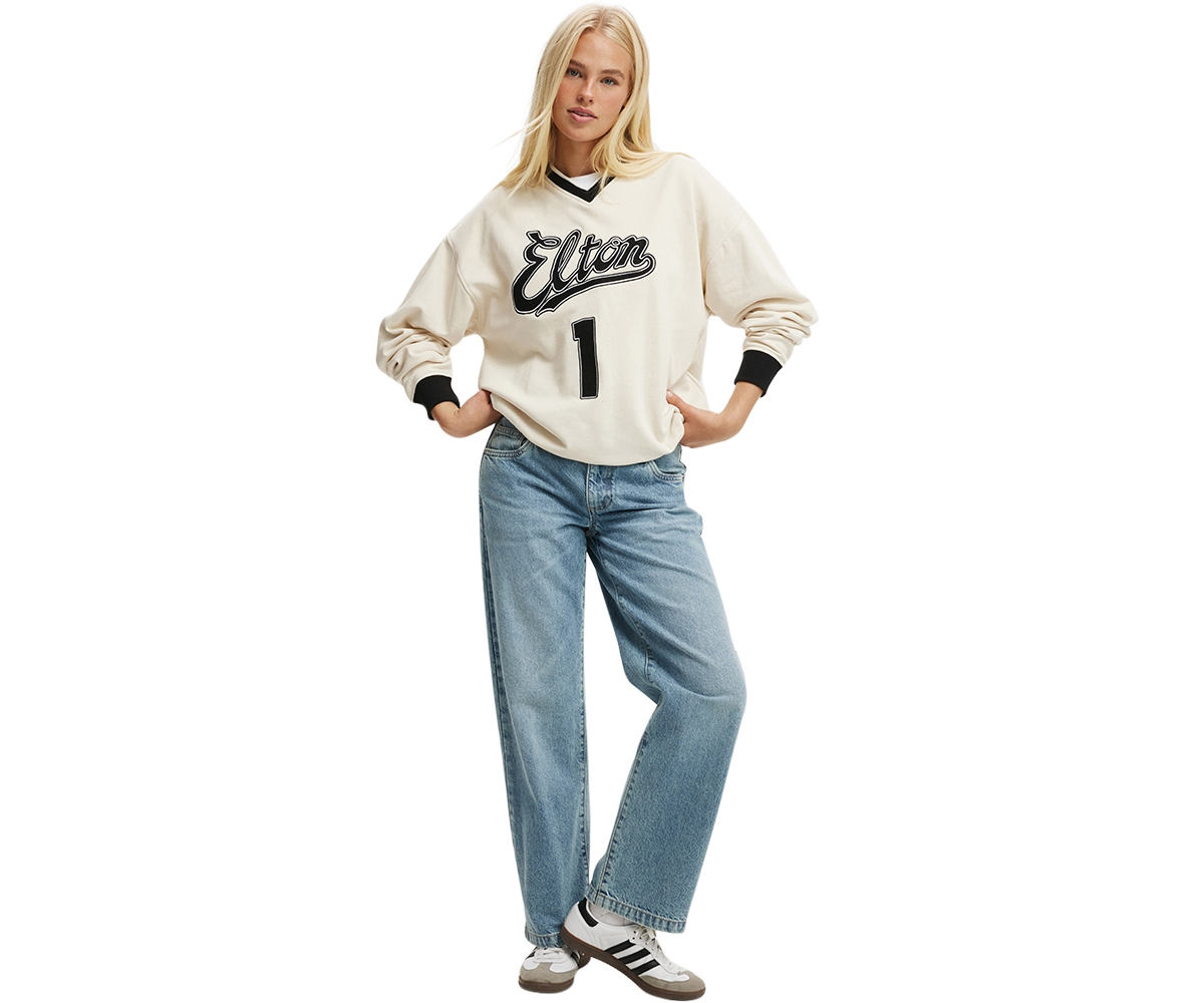 Cotton On Women's Elton John V Neck Sweatshirt - Lcn bra elton john 1/ coconut