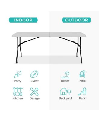 6ft Plastic Folding Table, Indoor Outdoor Heavy Duty Portable w/ Handle, Lock