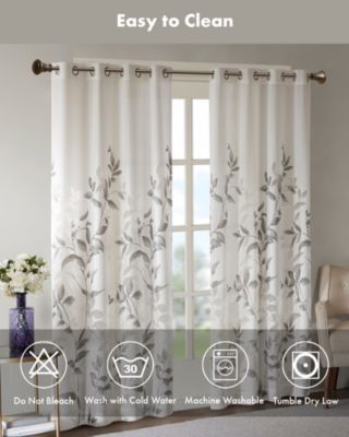 Cecily Burnout Printed Sheer Window Curtain, 84 inches long Single Sheer Curtain Panel, Width 50 curtains sheer for Bedroom and Living Room, Easy To Hang, Fits up to 1.25" Diameter Rod Grey sheer curtains