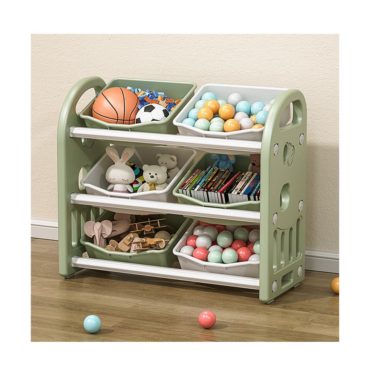 Slickblue Kids Toy Storage Organizer – Green Multi-Functional Unit with 6 Bins, Hdpe Shelves for Playroom, Bedroom, or Living Room - Gre