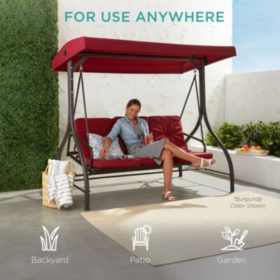 3-Seat Outdoor Converting Canopy Swing Glider Patio Hammock with Removable Cushions