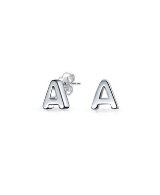 ABC Minimalist Geometric Capital Block Alphabet Letter Initial Stud Earrings .925 Sterling Silver