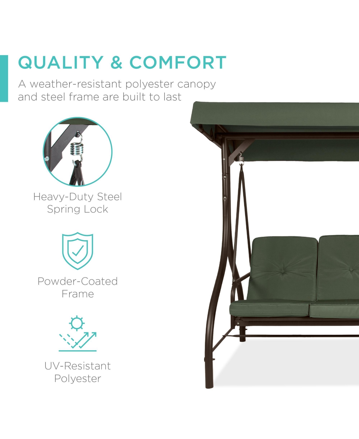 Best Choice Products 3-Seat Outdoor Converting Canopy Swing Glider Patio Hammock w/ Removable Cushions