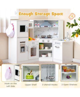 Kids Corner Kitchen Playset Wooden Pretend Play Toy with Microwave White