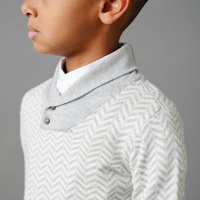 Boys Organic Long Sleeve Intarsia Shawl Collar Sweater