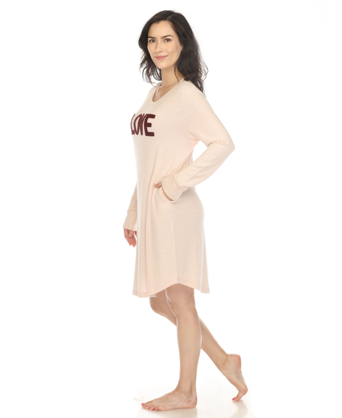 White Mark Women's Long Sleeve Sleepshirt In Pink