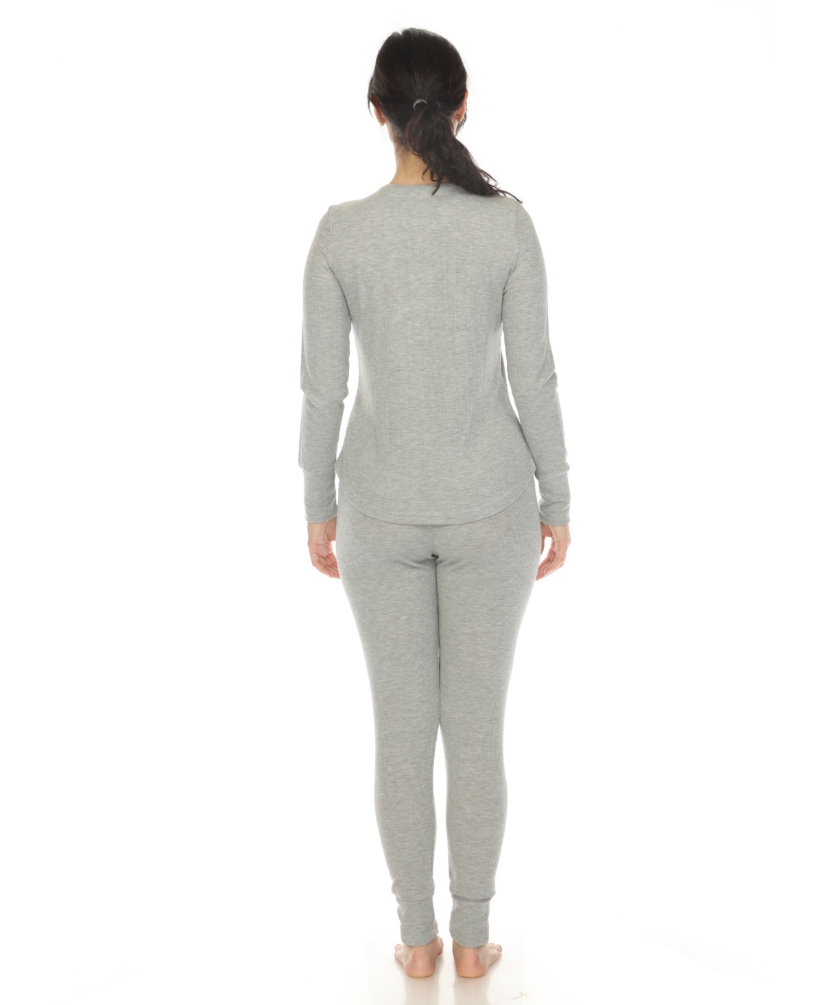 White Mark Women's Waffle Pajama Set In Light Grey