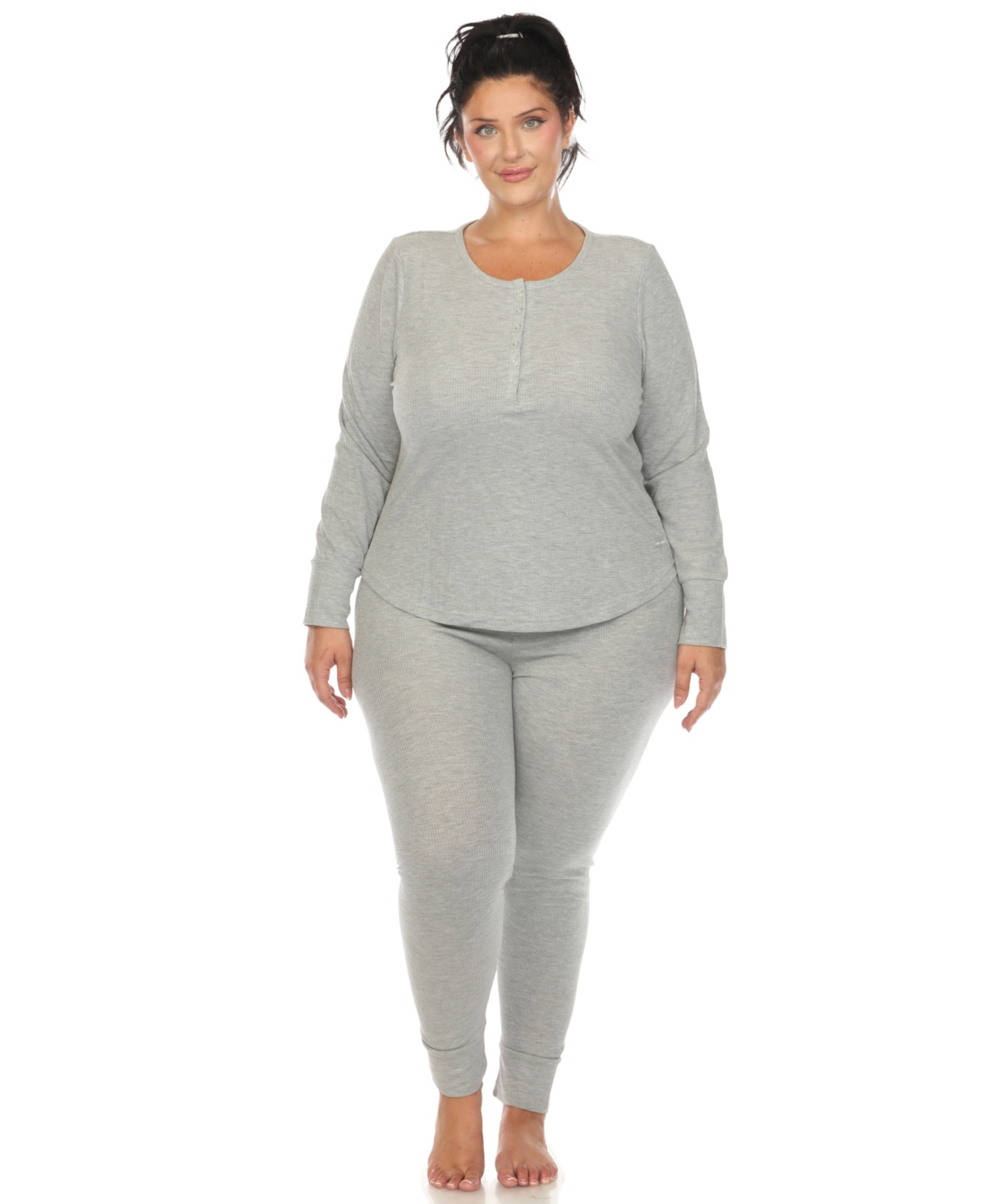 Shop White Mark Plus Size Waffle Pajama Set In Light Grey