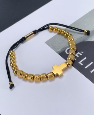Gold Cross Beaded Rope Stainless Steel Bracelet