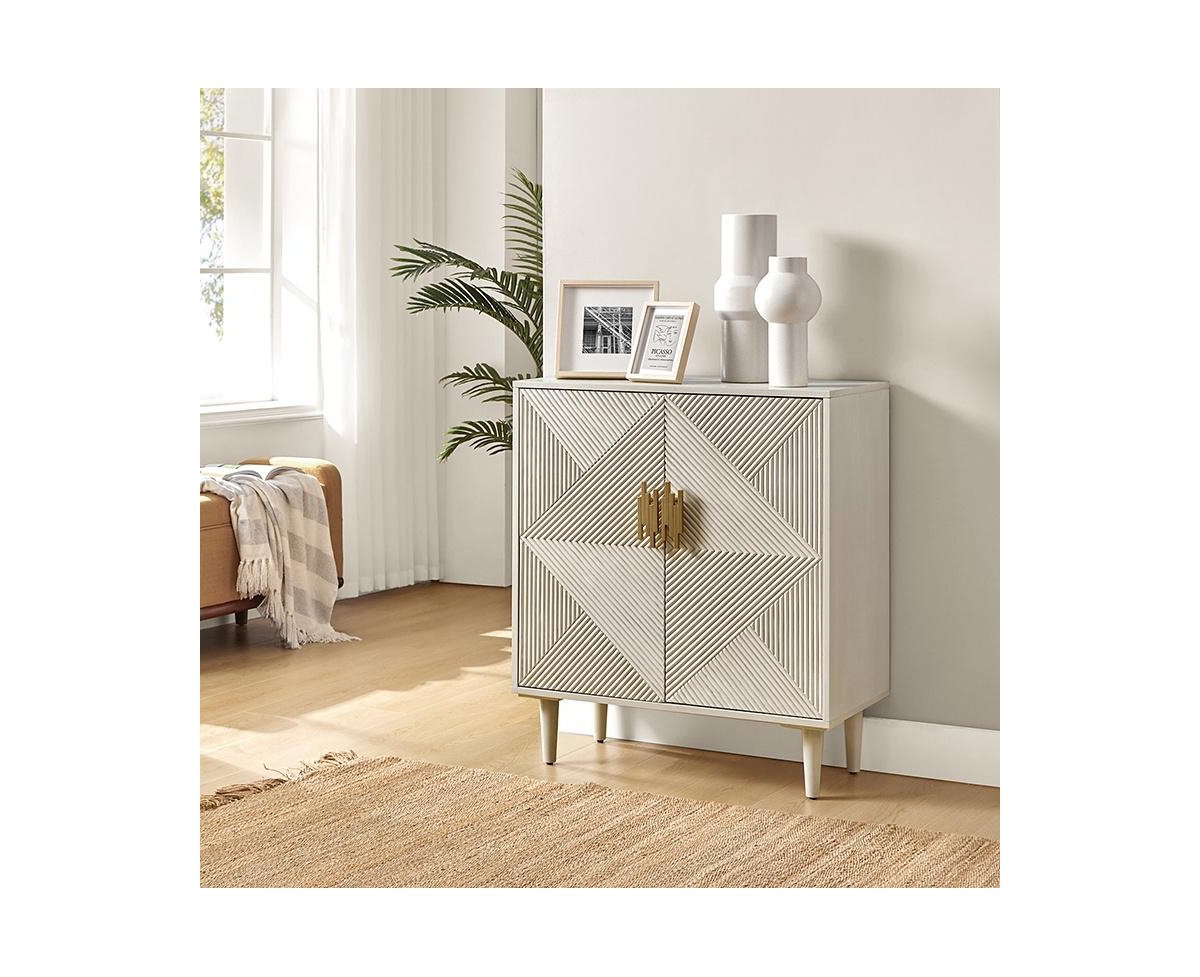 Hulala Home Damien 36'' Tall 2 - Door Accent Cabinet with Shelves and Wooden Legs