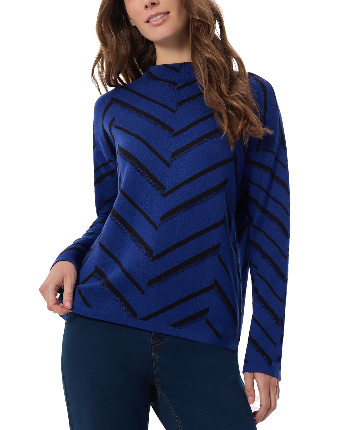 Jones New York Petite Chevron Jacquard Mock Neck Sweater