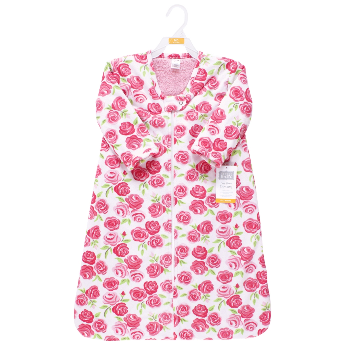 Hudson Baby Baby Girls Long Sleeve Plush Faux Fur Sleeping Bag, Wearable Blanket, 0-6 Months - Pink roses