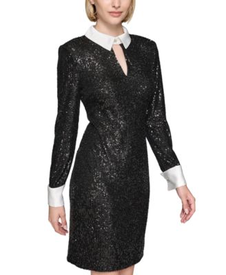Women's Collared Sequin French Cuff Dress
