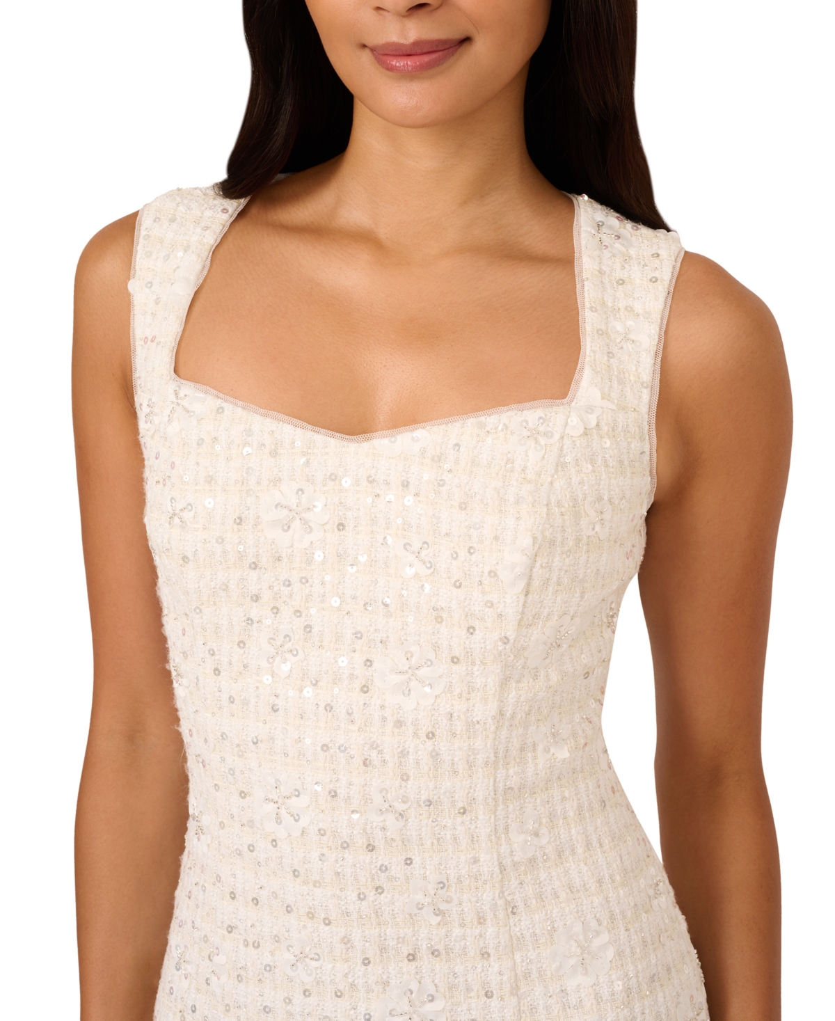 Adrianna Papell Women's Sweetheart Sequin Tweed Sheath Dress -Gold