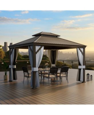 12 ft. x 14 ft. Metal Hardtop Gazebo with Curtains