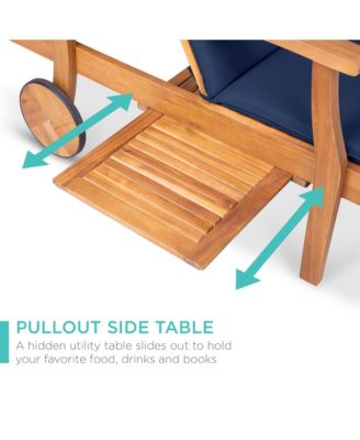 79x26in Acacia Wood Adjustable Backrest Outdoor Chaise Lounge Chair with Table and Wheels